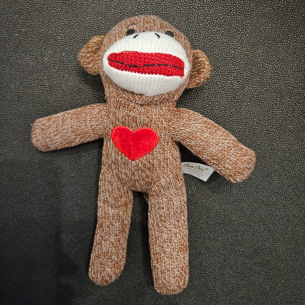 NEW DAN DEE COLLECTOR'S CHOICE BROWN SOCK MONKEY STUFFED ANIMAL WITH RED HEART
